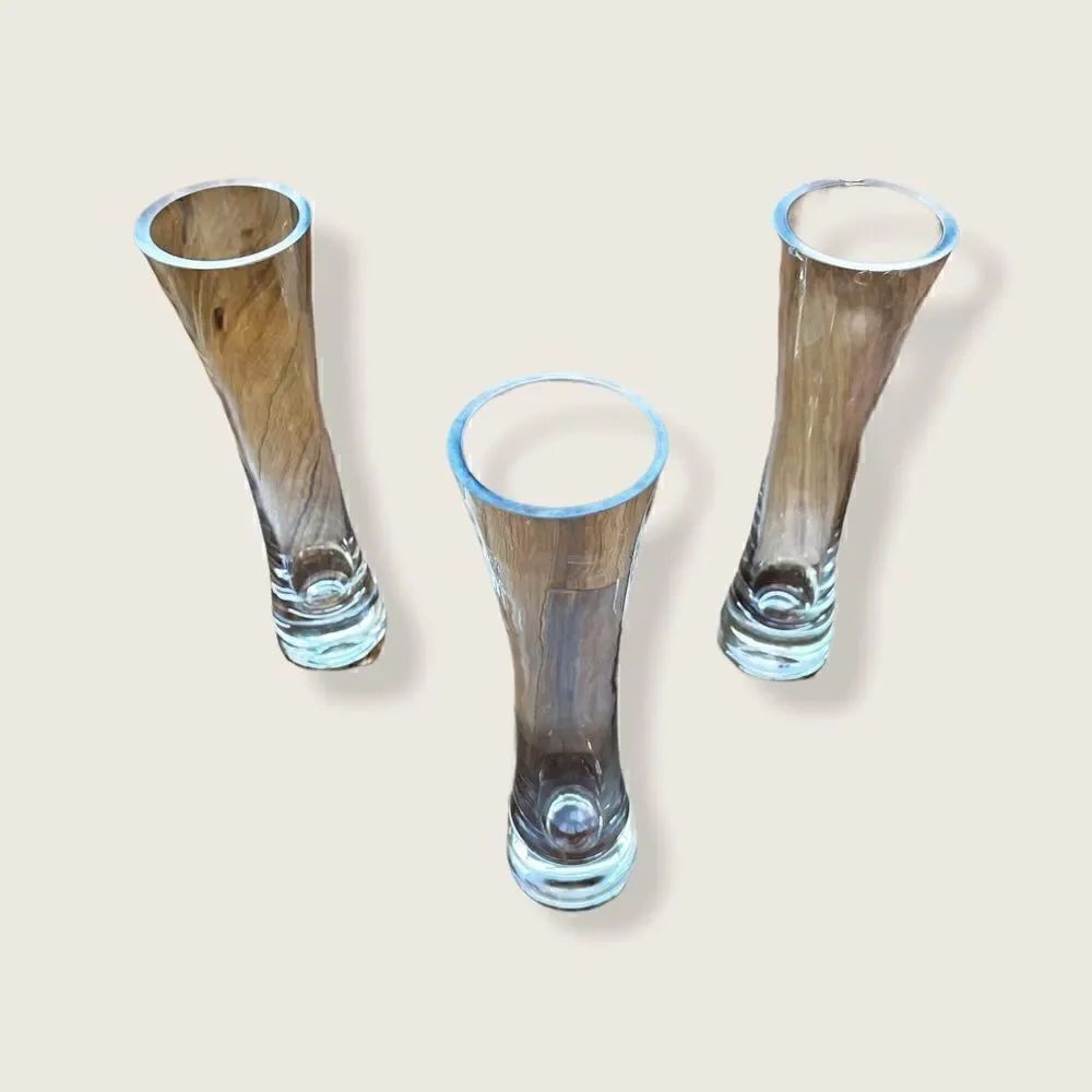 Set of 3 Narrow Fluted Glass Vases